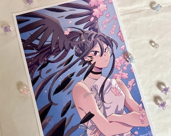Feather Blossom Art Print | Pastel Anime Girl Illustration