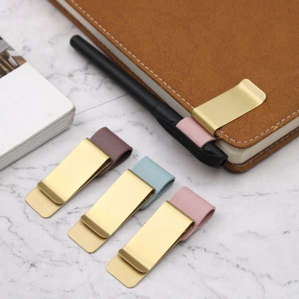 Brass Pen Holder with Leather Loop for Travelers Notebook - Pink,Light blue, Mauve