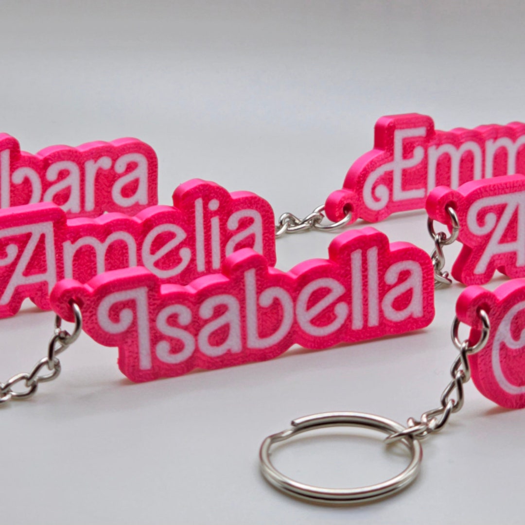 Custom Doll Pink Keychain, Hot Pink Name Style, Girls Cute Plate ...