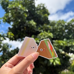kawaii rila bear kuma sandwich egg sando ham sando inspired die-cut sticker 2in x 2in | matte vinyl, waterproof, journal, planner