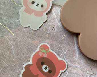 kawaii rila cherry bear kuma inspired die-cut sticker 2in x 2in | matte vinyl, waterproof, journal, planner
