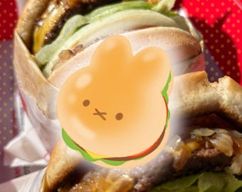 Miff Bunny Burger Sticker | Matte Vinyl, Waterproof Planner Decal