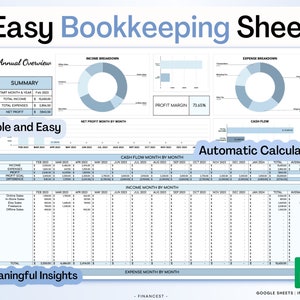 Easy Bookkeeping Template, Income Tracker, Expense Tracker, Business Tracker, Accounting Template, Budget Tracker, Finance Tracker, business