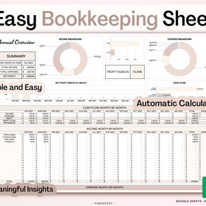 Easy Bookkeeping Template, Income Tracker, Expense Tracker, Business Tracker, Accounting Template, Budget Tracker, Finance Tracker, business