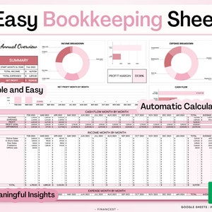 Easy Bookkeeping Template, Income Tracker, Expense Tracker, Business Tracker, Accounting Template, Budget Tracker, Finance Tracker, business