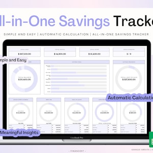 Purple Savings Tracker, Sinking Funds Tracker Spreadsheet, Savings Spreadsheet Template, Google Sheets, Personal Finance Planner