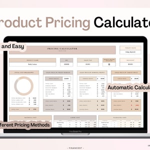 Calculatrice de prix de produit brun, modèle de tarification, feuille de travail, calculatrice BEP, calculatrice de marge bénéficiaire, balisage, suivi de la marge bénéficiaire