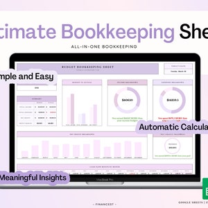 Easy Purple Ultimate Bookkeeping Sheet, All in one bookkeeping, Business Tracker, Accounting Template, Budget Tracker, Finance Tracker