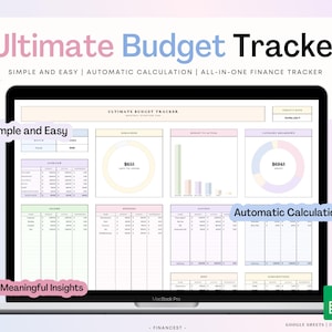 Monthly Budget Spreadsheet, Yearly Budget, Google Sheet Budget Template, Budget Planner, Savings, Bills, Debt, Subscription, Income Expense