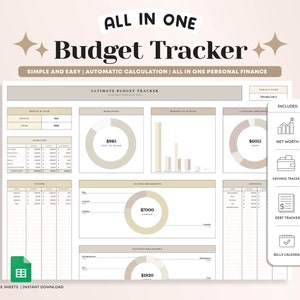Neutral Monthly and Yearly Budget Spreadsheet for Google Sheets, Google Sheet Budget Template, Paycheck Budget, Personal Finance Planner