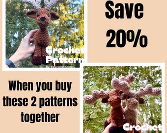LOW-SEW crochet patterns: Ronnie the Reindeer and Murphy the Moose (EN)