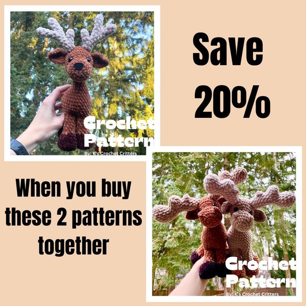 LOW-SEW crochet patterns: Ronnie the Reindeer and Murphy the Moose