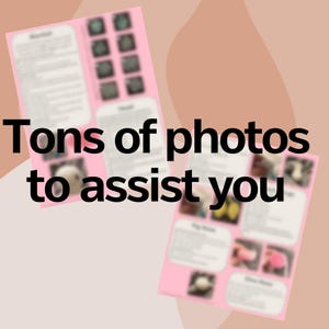 Puede incluir: Dos p&aacute;ginas rosas con fotos de diferentes tipos de animales peque&ntilde;os. Las p&aacute;ginas tienen texto sobre los animales. El texto en la p&aacute;gina superior dice "Toneladas de fotos para ayudarte".