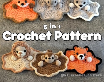 Blanket Lovey patterns: Lion, Tiger, Fox/Wolf, Koala, Monkey (English)