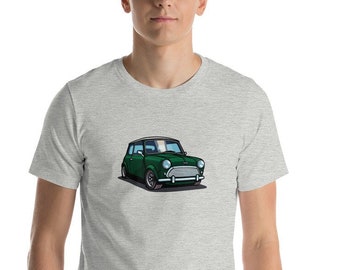 Classic Austin Mini Cooper Tee | British Racing Green Graphic T-Shirt | Vintage Car Enthusiast Apparel | Retro Auto Lovers Gift