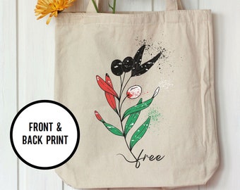 Free Palestine Canvas Tote Bag, Olive Branch Palestine Flag Tote Bag, Palestine Solidarity, Human Rights Advocate, Social Justice, Liberate