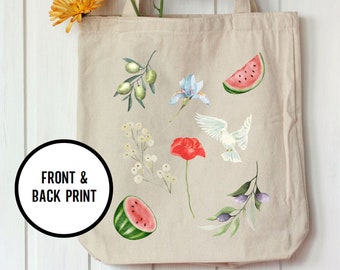 Watercolor Palestine Graphics Canvas Tote Bag, Watermelon Tote Bag, Palestine Solidarity, Free Palestine, Human Rights Advocate