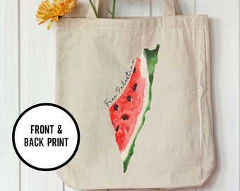 Watercolor Watermelon Map of Palestine Canvas Tote Bag, Watermelon Shirt, Palestine Solidarity, Free Palestine, Human Rights Advocate Tote