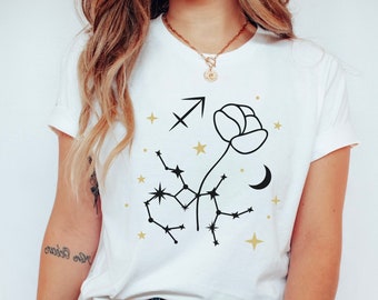 Sagittarius Constellation Flower Shirt, Zodiac Flower T-shirt, Horoscope Astrology Boho Top, Cute Trendy Flower Shirt, Summer Shirt, Flowers