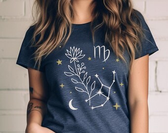 Virgo Constellation Flower Shirt, Zodiac Flower T-shirt, Horoscope Astrology Top, Cute Trendy Flower Shirt, Summer Boho Tee, Birthday Gifts