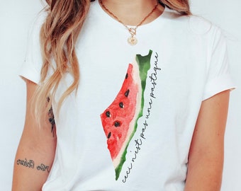 Ceci N'est Pas Une Pastèque Watercolor Watermelon Map of Palestine Shirt, This is Not a Watermelon Shirt, Human Rights Advocate Tee