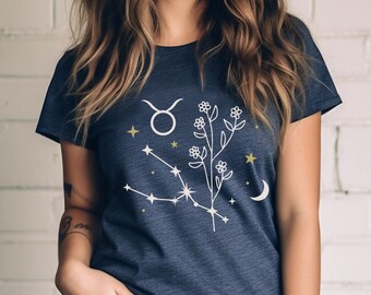 Taurus Constellation Flower Shirt, Zodiac Flower T-shirt, Horoscope Astrology Top, Cute Trendy Flower Shirt, Summer Tee, Birthday Gifts