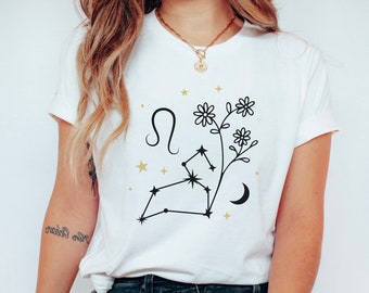 Leo Constellation Flower Shirt, Zodiac Flower T-shirt, Horoscope Astrology Shirt, Cute Trendy Flower Shirt, Summer Tee, Birthday Gifts