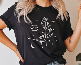 Cancer Constellation Flower Shirt, Zodiac Flower T-shirt, Horoscope Astrology Top, Cute Trendy Flower Shirt, Summer Tee, Birthday Gifts