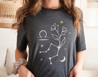 Libra Constellation Flower Shirt, Zodiac Flower T-shirt, Horoscope Astrology Boho Top, Cute Trendy Flower Shirt, Summer Tee, Birthday Gifts