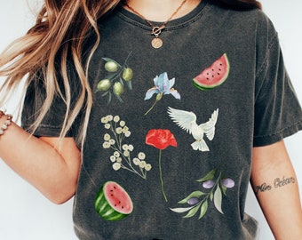 Watercolor Watermelon Map of Palestine Graphics Comfort Colors® Shirt, Watermelon Shirt, Palestine Solidarity, Human Rights Advocate Tee