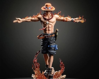 Portgas D Ace Figure One Piece, Anime Statue with Fire Effects, One Piece Fan Gift, Gamer Manga Decor, Collectible Ace 28cm, Brotherhood