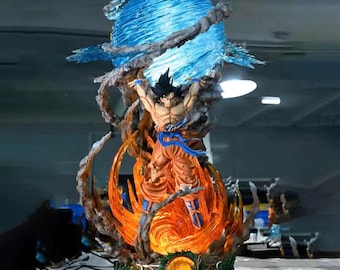 Statua LED di Goku con la Sfera Genkidama - Action figure di Dragon Ball Z Genki Dama - Lampada da scrivania decorativa anime - Oggetto da collezione di Goku danneggiato in battaglia - Regalo per lui