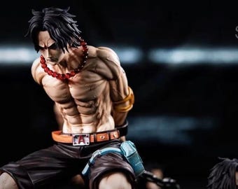 One Piece Ace Figure Marineford, Portgas D Ace Collectible Anime Statue, Chained Ace Action Figure with Interchangeable Head, Otaku Gift