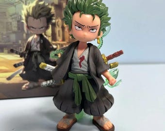 Zoro One Piece Figure Child Style Chibi Anime, Roronoa Zoro Collectible Statue with Katanas, Manga Fan Gift, Gamer Room Decor, Anime Figure