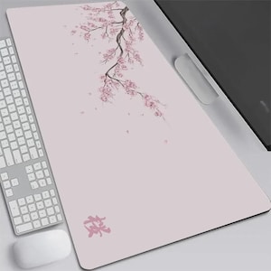 Ästhetische rosa Sakura-Schreibtischunterlage, japanisches Kirschblüten-Mauspad, niedliche pastellfarbene Schreibtischdeko, Kawaii-Gaming-Setup, extra großes Mauspad als Geschenk