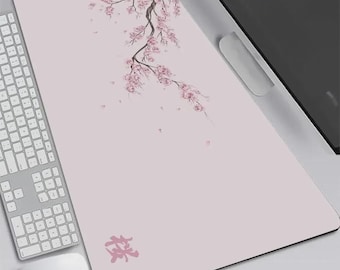 Aesthetic Pink Sakura Desk Mat, Japanese Cherry Blossom Mouse Pad, Cute Pastel Desk Decor, Kawaii Gaming Setup, XL Extended Mousepad Gift
