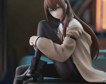 Kurisu Makise 15cm Anime Figure Steins Gate Desk Decor, Sitting Girl PVC Statue Collectible Toy, Otaku Geek Gift Gamer Room Decoration