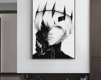 Tokyo Ghoul Canvas Wall Art & Ken Kaneki Manga Panel Poster | Black and White Horror Anime Aesthetic | Sui Ishida Otaku Gift for Him