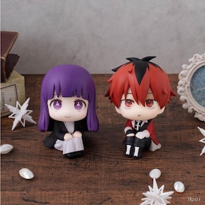 Frieren Fern and Stark Figure Set, Anime Sitting Figures, Cute Chibi Fern Stark Desk Decor, Frieren Merch, Kawaii Manga Figurine, Otaku Gift