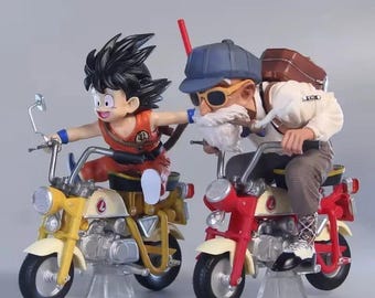 Dragon Ball Goku & Master Roshi Figures | Vintage Anime Statue | Kid Goku Motorcycle | Retro Manga Gift |Nerd Desk Decor | Otaku Collectible