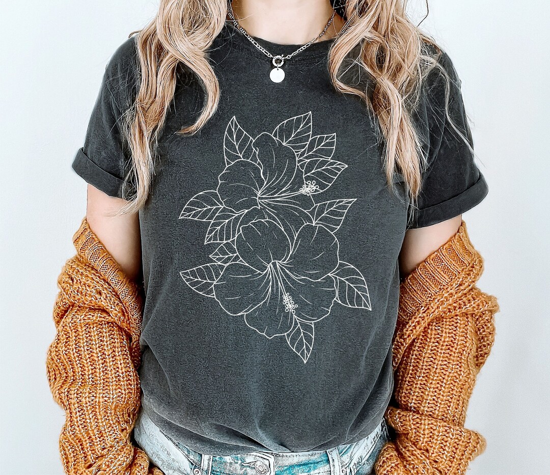 Small Love Shirt - Hibiscus and Green Leaves on Blue main image 1