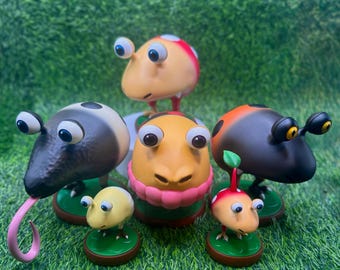 バフピクミンフィギュア、樹脂3Dプリント | 鮮やかな赤、青、黄色の