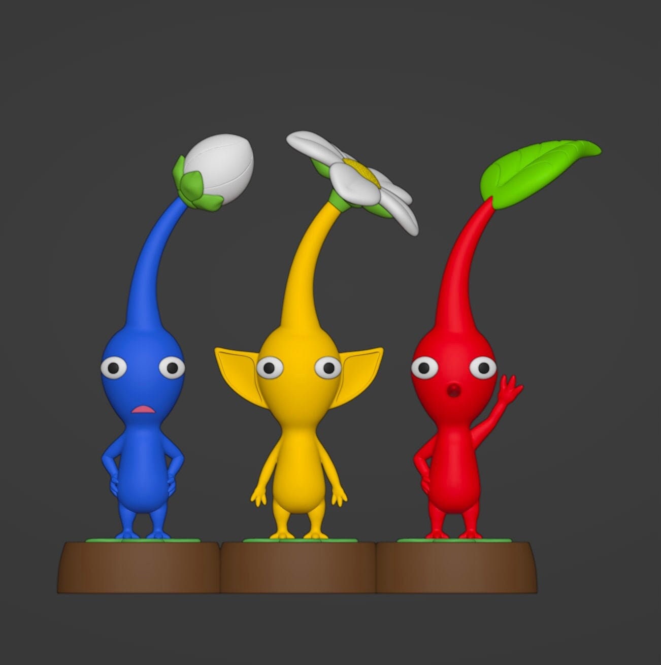Pikmin Inspired Red, Blue, Yellow Pikmin Models DIGITAL STL 3D