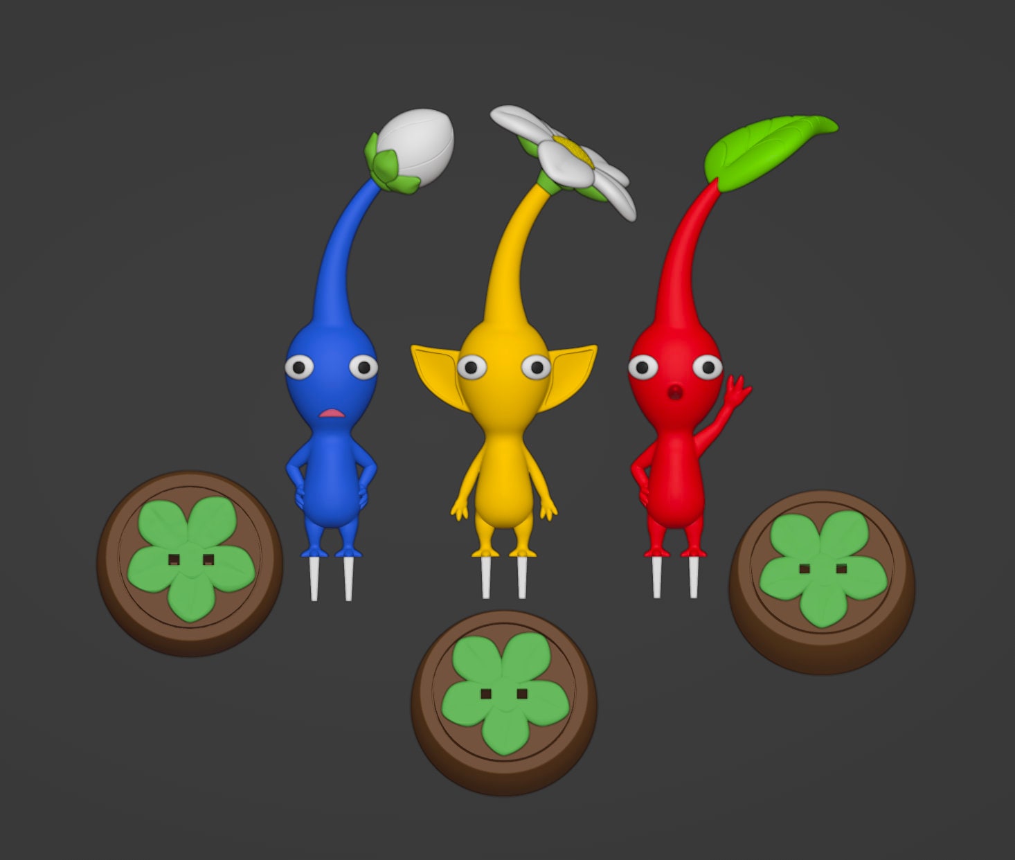 Pikmin Inspired Red, Blue, Yellow Pikmin Models DIGITAL STL 3D