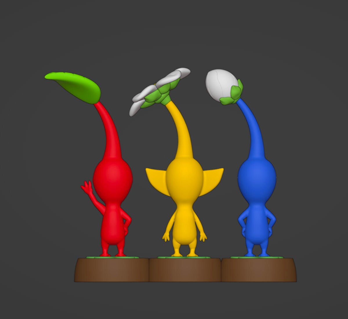 Pikmin Inspired Red, Blue, Yellow Pikmin Models DIGITAL STL 3D