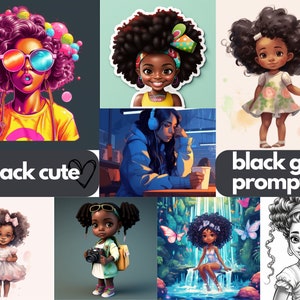 43 Cute Black Girls prompts, Print on demand, printable, download, Midjourney AI Art, AI prompts, Cute black girls.