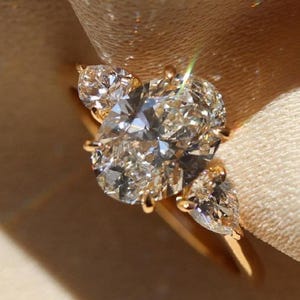 3 Ct Oval Cut Moissanite Engagement Ring, Hidden Halo Design, Elongated Oval Solitaire, Wedding Ring Gift for Her