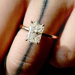 2.50 Ct Radiant Cut Moissanite Engagement Ring, Crushed Ice Radiant Cut Ring, Elongated Radiant, Hidden Halo Ring for Her