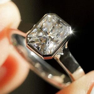 Bezel 1.65 Ct Radiant Cut Moissanite Engagement Ring, Crushed Ice Radiant Cut Ring, Elongated Radiant, Bezel Set Ring