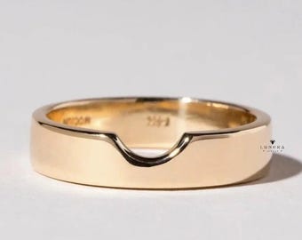 14K Solid Gold Cigar Wedding Band Ring, Unique 6mm Wide Cut Out Design, Perfect for a Wedding band or Nesting Ring, Luxurious Gift for Her